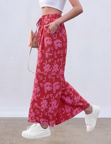Image of ZJCT Wide Leg Palazzo Pants for Women Summer Beach Pants Flowy Loose Casual Lounge Pajama Yoga Pants with Pockets
