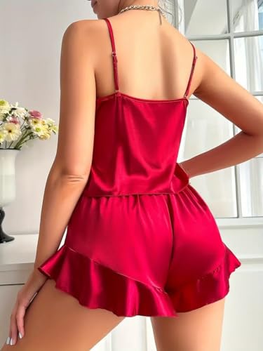 Image of Satin Flare Sexy Pajama Set,Silk Night Dress for Women, Babydoll Set for Honeymoon