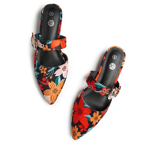Image of Rekayla Mules for Women Adjustable Strap Pointed Toe Backless Loafer Shoes