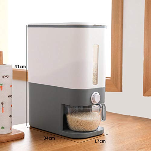 Muugo Rice Bucket Rice Storage Box Large Sealed Grain Container Kitchen Food Grain Storage Container Household Rice Bucket Storage Box Metering Cylinder with Automatic Rice Storage Tank (Gray)
