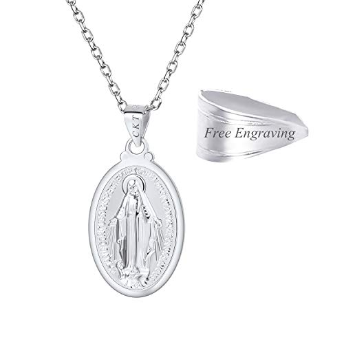 Image of U7 Virgin Mary Necklace for Women,18K Gold Plated /Sterling Silver Oval Miraculous Medal Virgin Mary Pendant Necklace