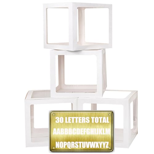 Baby Boxes with 30 PCS Letters, 4 Transparent Balloon boxes for Gender Reveal Birthday Wedding Baby Shower Decorations