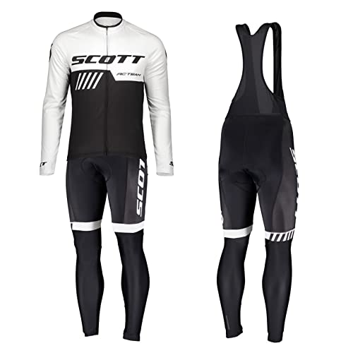 Carlong Ensemble de vêtements de cyclisme d'hiver pour homme - Maillot de cyclisme à manches longues - Polaire thermique d'hiver chaud - Pantalon de cyclisme 9D rembourré (couleur : blanc, taille : S) Cover