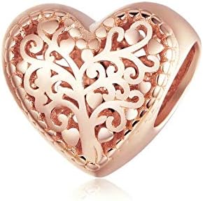 FeatherWish Rose Gold Family Tree Love Friend Bead Charms Sterling Silver 925 Fits And Compatible With Pandora Bracelets Gift For Birthday Wife Sister Mum Daughter Christmas