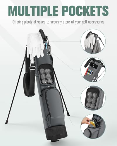 Image of Golf Stand Bag, Lightweight Par 3 Golf Bag Holds Up to 7 Clubs with Two Way Dividers Cooler Pocket Shoulder Strap and Multiple Storage Pockets for Men and Women