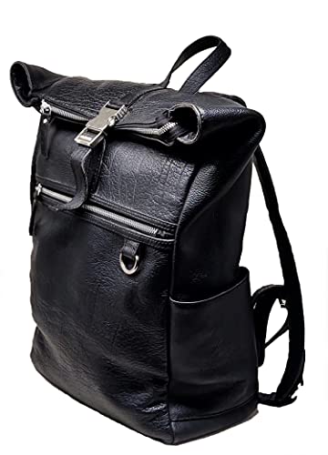 Jaald 45 cm Leather Backpack Large Messenger Backpack Cosy Bicycle Backpack Black Genuine Leather Waterproof for Travel Outdoor Hiking Gift Laptop Vintage Leather Backpack for Men Women, Schwarz3