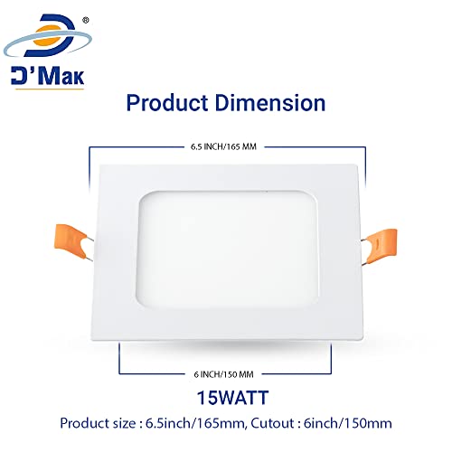 Image of D'Mak 15W Square LED Panel Ceiling Light, White