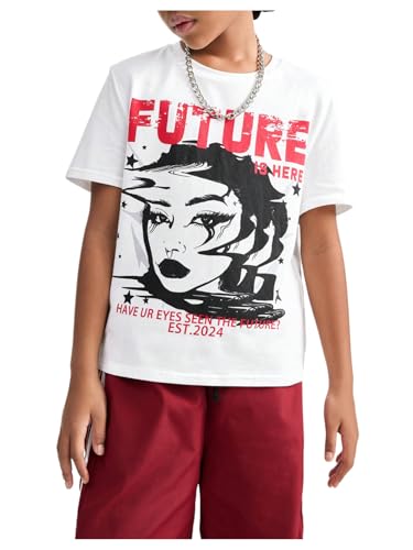 WDIRARA Girl's Graphic Letter Print T-Shirts Short Sleeve Crew Neck Tee Shirt Y2k Tops