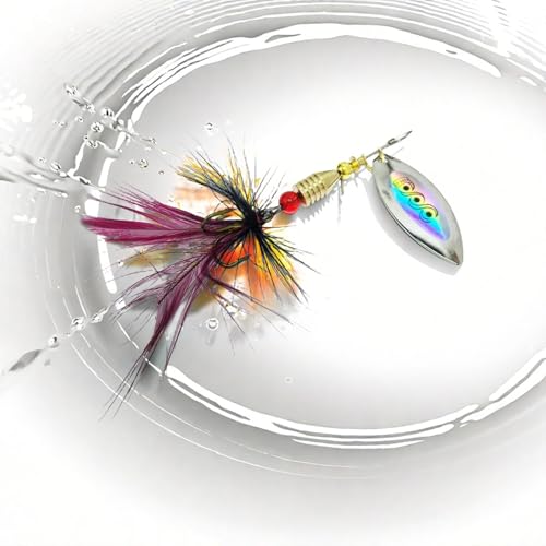 10 Pack Fishing Spinners Lures Trout Salmon Feather Pike Perch with Treble Hook Sea Feathers Pink White Red Tinsel Feathered Set Pollock Bass Carp Holographic Spoon - Image 3