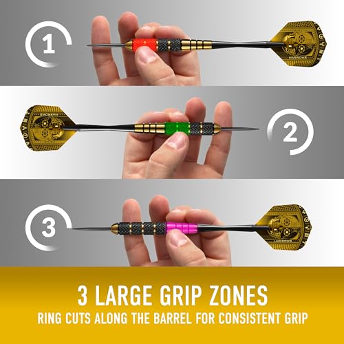 Harrows Voodoo Brass Steel Tip Darts Set 19g, 21g, 23g, 25g & 27g - Professional Darts Set - Includes Speedline shafts, Marathon Gold Flights & Travel Case