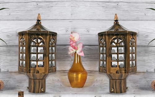 Image of SINOMAN Metal and Glass Gate Light for Home Waterproof | Gate Lamps for Main | Outdoor Garden Light | Pillar Lights (GL 513 GA, Pack of 2) Bulb Not Included