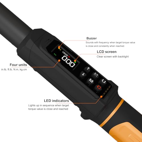 Digital Torque Wrench 3/8 Drive, 1.5-99.5 ft-lbs./6.8-135Nm Range, Electric Torque Wrench with Dual Direction Ratchet, ±1% Accuracy with Vibration, Buzzer and LED Alert