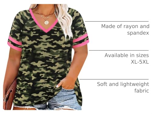 Image of CARCOS Womens Plus Size Tops Short Sleeve Shirts V Neck Tunic Floral /Tie Dye /Solid Summer Tees XL-5X