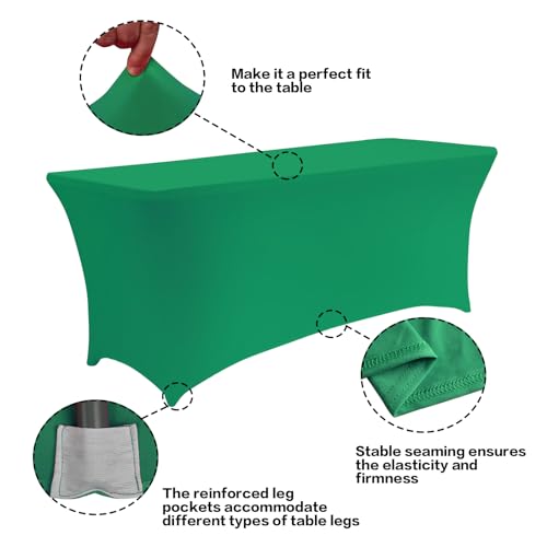 Image of IVAPUPU 2 Pack 4FT Table Cloth for Rectangular Fitted Events Stretch Emerald Green Table Covers Washable Cover Spandex Tablecloth Protector for Party, Wedding, Cocktail, Banquet, Festival