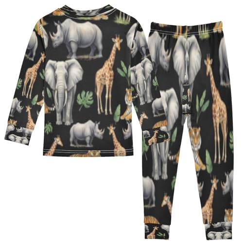 Pajama Sets Long Sleeve African Animals on Black Soft Comfy Sleepwear 2 Piece PJS 3-8T3