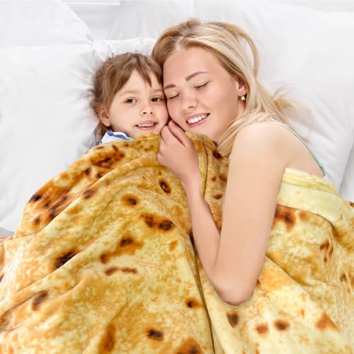 Image of Bnuitland 80 Inches Tortilla Burritos Pattern Blanket for Bed Sofa, 300 GSM Double Sided Funny Giant Flour Novelty Realistic Taco Food Blanket, Super Soft Flannel for Your Family
