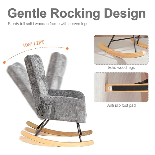 Image of Rocking Chair Nursery with Airbag, Comfy Modern Nursery Rocking Reading Chair Indoor, Cozy Upholstered Glider Rocker Chairs for Living Room Bedroom Offices, (Chenille, Dark Grey)