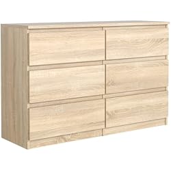Cajonera Armario Natural meble masztalerz Cómoda Sonoma Mate con 6 cajones - 120x78,5x39 cm - Comoda Dormitorio - Casa - Oficina - Cajonera Armario Interior - Mueble Salon - 120 cm