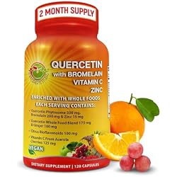 Quercetin with Bromelain – Quercetin Phytosome 500 mg High Absorption Supplement – Immune Support with Vitamin C, Zinc, Ginger & Citrus Bioflavonoids – Organic Whole Food Blend – 120 Capsules