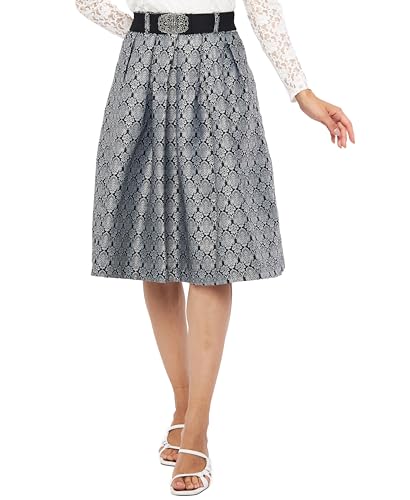 Lifos 0800 Dirndlrock Trachtenrock mit Gürtel Paisley Muster Oktoberfest (42 Schwarz-Silber)