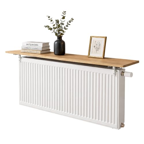 Aikas Art Heizungsregal Eiche Massiv Ohne Bohren Individuelle Länge 30-190 cm Zum Aufstecken Handgefertigte Ablage für Heizkörperverkleidung (Universalklemme für Plattenheizkörper 30x20 cm)