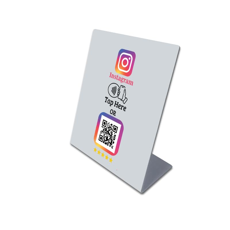 Supporto da Banco per Recensioni INSTAGRAM, Display NFC e QR Code, Base in Plexglass, Colore PRODOTTO IN ITALIA