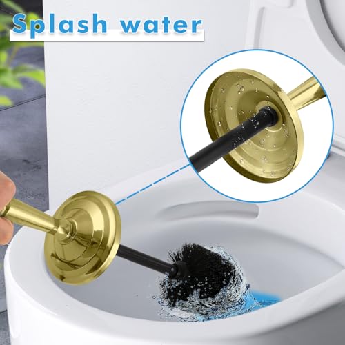 Image of Stainless Steel Toilet Brush and Holder,Gold Toilet Bowl Brush with Long Handle for Bathroom,Toilet Brushes-Space Saving,Covered Brush, Durable, Deep Cleaning,Splash Resistant