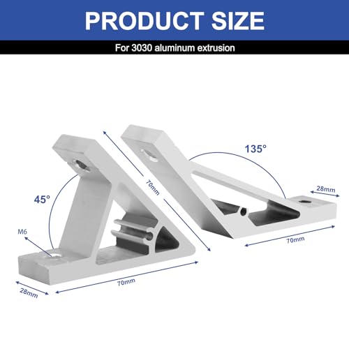 Image of 12pcs 3030 45 /135 Degree Corner Bracket Connector 3030 Extrusion Hardware T-Slot V-Slot Accessories with Screws and Nuts for 3030 Extrusion Angle 3D Printer Framing Accessories Silver