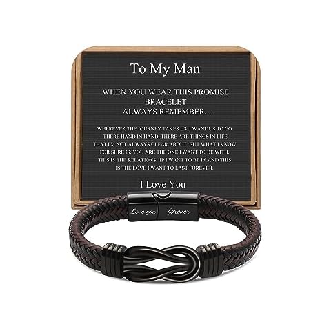 JoycuFF Husband Boyfriend Birthday Gift from Wife Girlfriend, To My Husband Boyfriend Anniversary Birthday Gifts for Him Knot Leather Bracelet for Men, Forever Linked Together Mens Bracelet Leather Cover