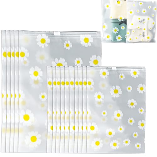 Spldsun 15 Bolsas con Cremallera de Margaritas, Bolso de Viaje Pequeño Estilo Crisantemo, Bolsa de Almacenamiento Impermeable, Ideal para Guardar Ropa en casa y de Viaje