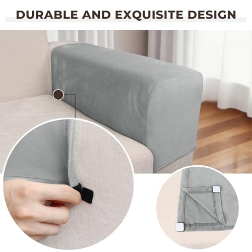 Image of Couch Arm Covers 2 Pcs Sofa Armrest Covers Stretch Couch,Armrest Cover for Chairs Scratch-Resistant Sofa Arm Cover Armchair Slipcovers,Light Grey