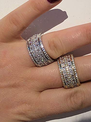 Harlembling Real Solid 925 Silver His Or Hers Baguette Tennis Ring - Wedding Band Or Pinky Ring Looks Nice On Anyone - Iced Out Eternity (Sterling-Silver, 7) #TOP6