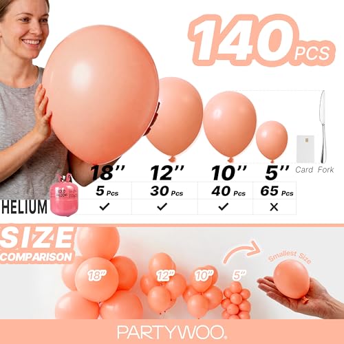 Image of PartyWoo Peach Balloons 140pcs Different Sizes of 18 12 10 5 Inch Light Orange Blush Pink Latex Balloon Arch Kit for Wedding Bridal Shower Baby Shower Birthday Party Decorations Orange-Y21