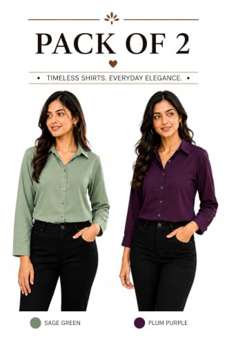 Image of FUNDAY FASHION Women Solid Regular Fit V Collered Casual Shirt (Pack of 2)
