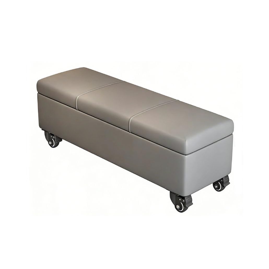 Banc de rangement coffre bout de lit à roulettes banquette meuble gris