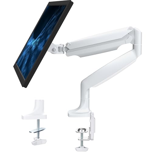 VIVO Premium Aluminum Height Adjustable Single Monitor Articulating Desk Mount Stand with Pneumatic Arm Fits up to 32 inch Screen White STAND-V001QW