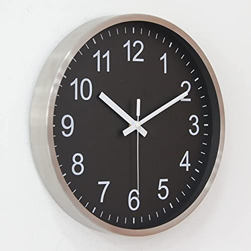Image of HZDHCLH Modern Wall Clocks Battery Operated 12 inch Silent Non Ticking Wall Clock for Living Room Bedroom Kitchen Office Decor (Aluminum-Black)