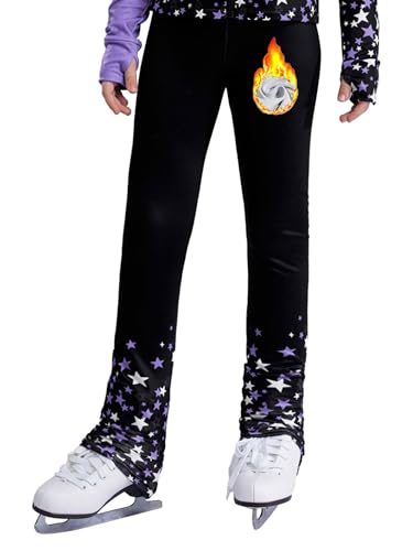 Kids Girls Ice Skating Pants High Waist Figure Skating Leggings Star Printed Training Trousers Tights