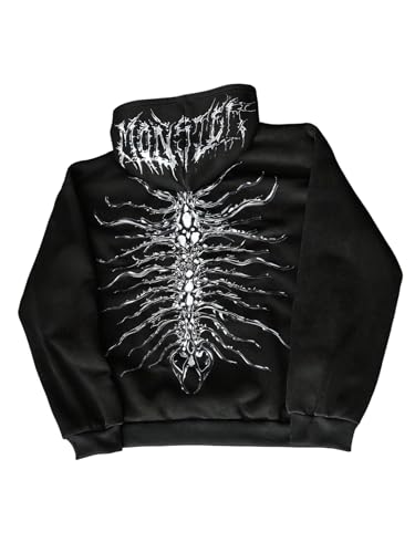 Verdusa Men's Hip Hop Graphic Hoodies Zip Up Long Sleeve Hooded Sweatshirt Streetwear