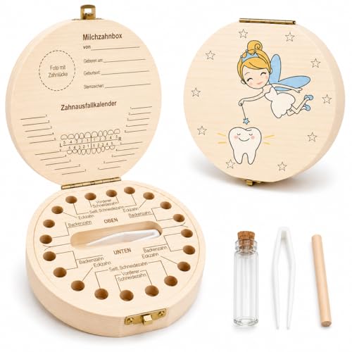 Shengruili Zahnbox Holz Milchzähne Box,Milchzahndose,Zahnbox für Milchzähne,Milchzahndose Mädchen,Aufbewahrungsbox für Baby-Zähne,Zahnschachtel milchzähne