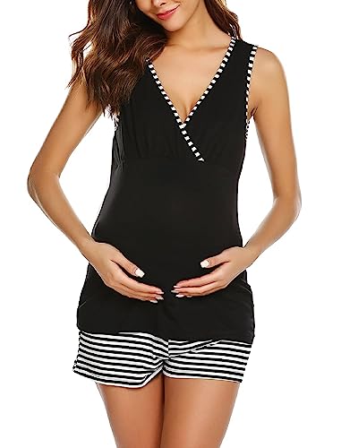 Ekouaer Womens Maternity Pajamas Set Sleeveless Breastfeeding Pregnancy Sleepwear Nursing Pjs Loungewear Sets Black M #TOP4