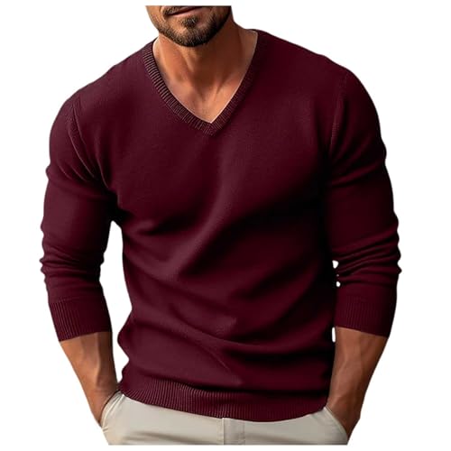 Mens V-Neck Sweaters Long Sleeve Pullover Sweater with Rib Knit Edge Fall Winter Knitwear Classic Basic Top