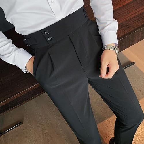 DGHM-JLMY Men Fold Pleated Crop Suit Pants Casual Comfortable High Waist Trousers Work Office Business Trousers with Pockets2