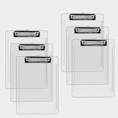 PERFORMORE Clear Acrylic Clipboards 6-Pack | 12” x 9” Letter-Size Writing Boards | Durable Transparent Plastic with Silver Low-Profile Clips | Ideal for Office, School, Events, and Seminars
