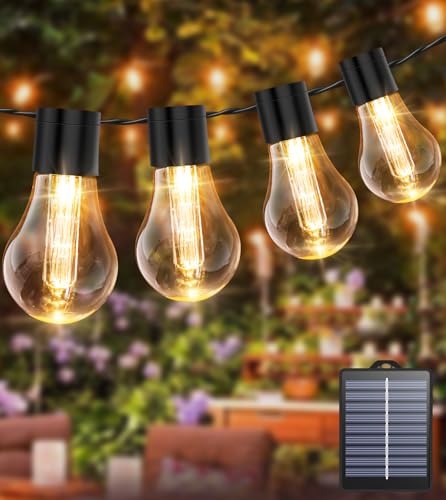 AMZINPRO Solar String Lights Outdoor 10M/40FT Edsion Solar Festoon Lights with 16 Shatterproof Bulbs 8 Modes & Timer & Memory IP65 Waterproof Garden Lights for Gazebo Patio Festival Wedding