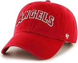 47 Brand MLB Unisex Team Color Home Primary Logo Clean Up Adjustable Baseball Cap Dad Hat Adult One Size Fits All - Los Angeles Angels - Red