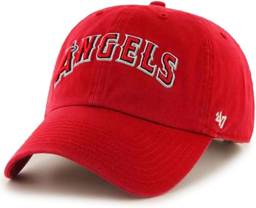 47 Brand MLB Unisex Team Color Home Primary Logo Clean Up Adjustable Baseball Cap Dad Hat Adult One Size Fits All - Los Angeles Angels - Red