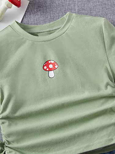 Image of SHENHE Girl's Mushroom Print Short Sleev Crop Tops Ruched Drawstring Tee T Shirts