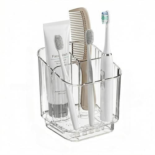 Bathroom with compartmentalized Storage Rack, Non Perforated Toothbrush Toothpaste Storage Box, wall Mounted toiletries Storage Rack