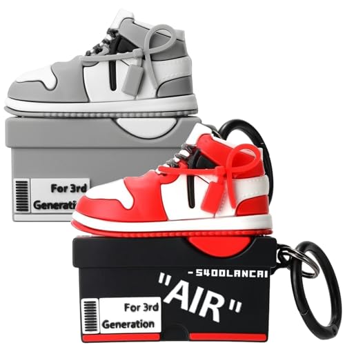 Image of [2Pack] Gedicht for Apple Airpods 3rd Generation Case Cover, Cute Cartoon Shoe Box Soft Silicone Protective Cases for AirPods 3 Case with Keychain for Women Men, Red+Light Gray